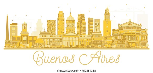 Buenos Aires Argentina skyline golden silhouette. Vector illustration. Business travel concept. Cityscape with landmarks.