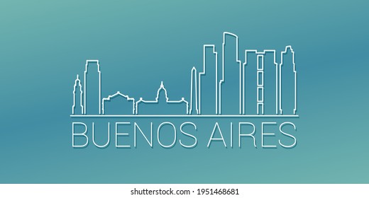 Buenos Aires, Argentina Skyline Linear Design. Flat City Illustration Minimal Clip Art. Background Gradient Travel Vector Icon.