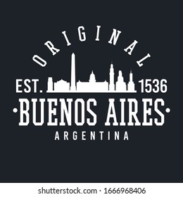 Buenos Aires, Argentina Skyline Original. A Logotype Sports College and University Style. Illustration Design.