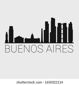 Buenos Aires Argentina. The Skyline in Silhouette of City. Black Design Vector. The Famous and Tourist Monuments. The Buildings Tour in Landmark.