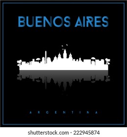 Buenos Aires, Argentina skyline silhouette vector design on parliament blue and black background.