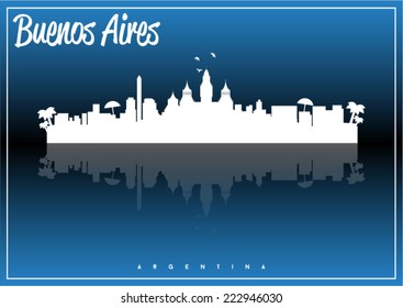 Buenos Aires, Argentina, skyline silhouette vector design on parliament blue and black background.