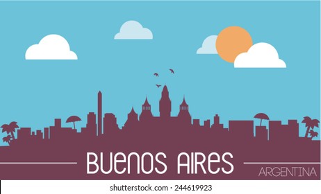 Buenos Aires Argentina skyline silhouette flat design vector illustration