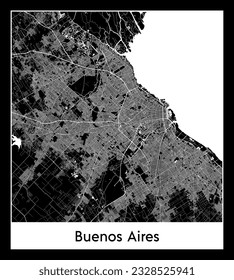 Buenos Aires Argentina South America City map black white vector illustration