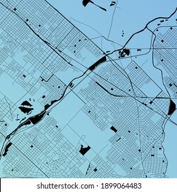 Buenos Aires, Argentina - Urban vector city map of South American capital city with parks, roads and railways, minimalist town plan design poster, city center, downtown, transportation network