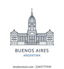 Buenos Aires, Argentina. Vector illustration of Buenos Aires in the country of  Argentina. Linear icon of the famous, modern city symbol. Cityscape outline icon of city landmark on a white.