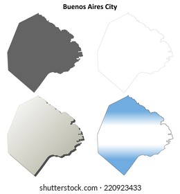 Buenos Aires City blank outline map set