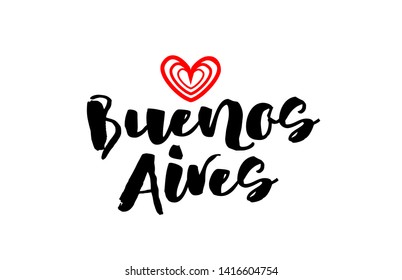 Buenos Aires city text with red love heart design for typographic icon design suitable for touristic promotion