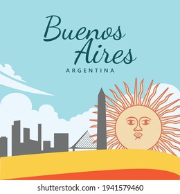 Buenos Aires cityscape flat illustration. Argentina tourism poster concept. South America city skyline.