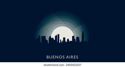 Buenos Aires cityscape skyline city panorama vector flat modern banner illustration. Argentina region emblem idea with landmarks and building silhouettes at sunrise sunset night