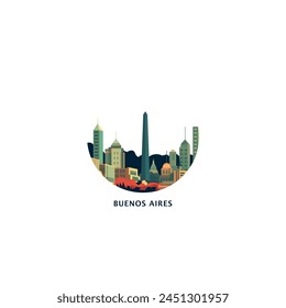 Buenos Aires cityscape, vector badge, flat skyline logo, icon. Argentina city round emblem idea with landmarks and building silhouettes. Isolated graphic