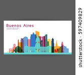 Buenos Aires colorful architecture vector illustration, skyline city silhouette, skyscraper, flat design.