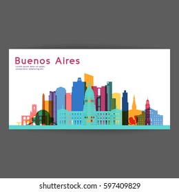 Buenos Aires colorful architecture vector illustration, skyline city silhouette, skyscraper, flat design.