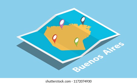 buenos aires explore maps with isometric style and pin location tag on top vector illustration
