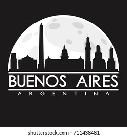 Buenos Aires Full Moon Night Skyline Silhouette Design City Vector Art.