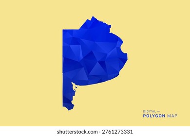 Buenos Aires Map - Low poly polygon map in deep blue gradient on soft beige background, modern minimal geometric design, clean abstract vector illustration with faceted triangulated style.