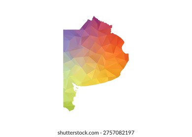 Buenos Aires Map - Polygon Style Vector Illustration in Rainbow Gradient, Low Poly Multicolor Geometric Design, Isolated on White Background, Suitable for Reports, and Creative Projects.