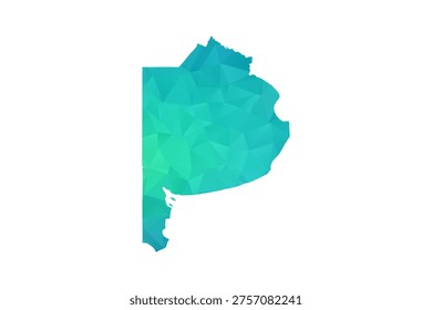 Buenos Aires Map - Polygon Style Vector Illustration in Green and Blue Gradient, Low Poly Geometric Design, Isolated on White Background, Perfect for Infographics and Learning Use.