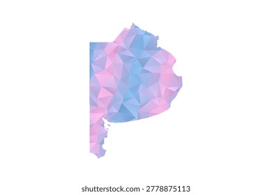 Buenos Aires Map - Polygon Style Vector Illustration in Pastel Blue and Pink Gradient, Low Poly Geometric Design, Isolated on White Background for Infographics and Education.