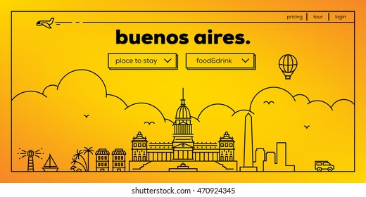 Buenos Aires Modern Web Banner Design with Vector Linear Skyline