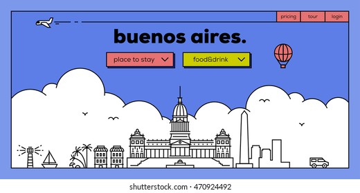 Buenos Aires Modern Web Banner Design with Vector Linear Skyline