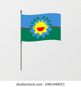 Buenos Aires region flag on flagpole. Vector illustration.