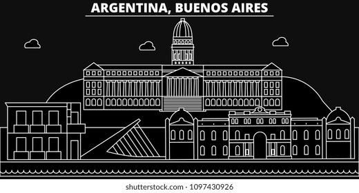 Buenos Aires silhouette skyline. Argentina - Buenos Aires vector city, argentinian linear architecture, buildings. Buenos Aires line travel illustration, landmarks. Argentina flat outline icon, s