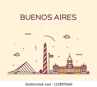 Buenos Aires skyline, Argentina. Trendy vector illustration, linear style