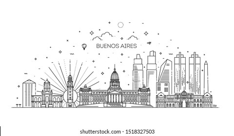 Buenos Aires skyline, Argentina. Trendy vector illustration, linear style