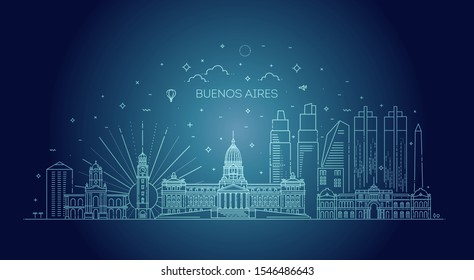 Buenos Aires skyline, Argentina. Trendy vector illustration, linear style