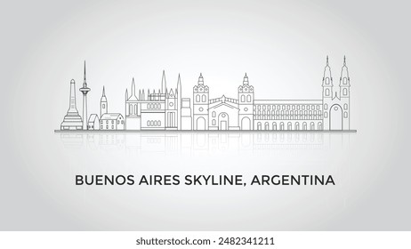 Buenos Aires skyline, Argentina. Trendy vector illustration, linear style.