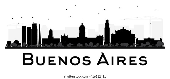 Buenos Aires skyline black and white silhouette. Vector illustration. Simple flat concept for tourism presentation, banner, placard or web site. Business travel concept. Cityscape with landmarks