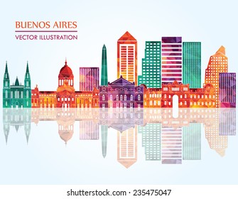 Buenos Aires skyline detailed silhouette. Vector illustration