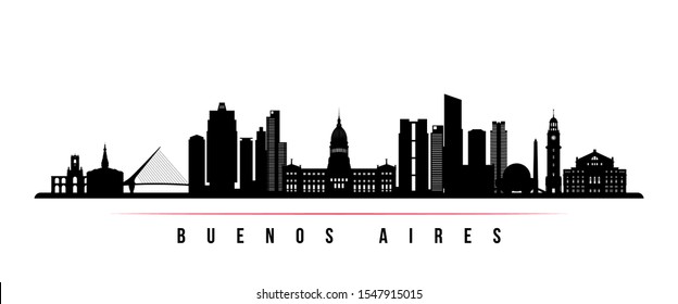 Buenos Aires skyline horizontal banner. Black and white silhouette of Buenos Aires, Argentina. Vector template for your design. 