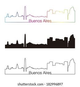 Buenos Aires skyline linear style with rainbow in editable vector file