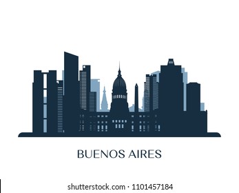 Buenos Aires skyline, monochrome silhouette. Vector illustration.