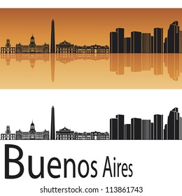 Buenos Aires skyline in orange background in editable vector file