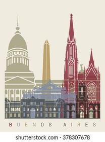 Buenos Aires skyline poster in editable vector file