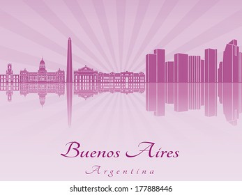 Buenos Aires skyline in purple radiant orchid in editable vector file