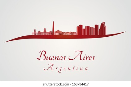 Buenos Aires skyline in red and gray background in editable vector file