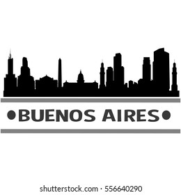 Buenos Aires Skyline Silhouette. Cityscape Vector Famous Buildings Clip Art Design. 