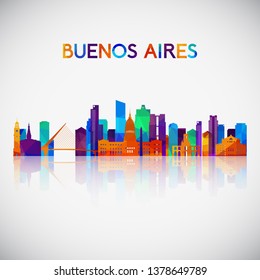 Buenos Aires skyline silhouette in colorful geometric style. Symbol for your design. Vector illustration.