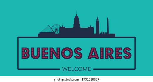 Buenos Aires skyline silhouette flat design typographic vector illustration.