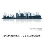 Buenos Aires skyline silhouette with reflection. Landscape Buenos Aires, Argentina. Vector illustration.