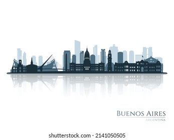 Buenos Aires skyline silhouette with reflection. Landscape Buenos Aires, Argentina. Vector illustration.