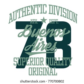 Buenos Aires sport t-shirt design, college sport team style typography for poster, t-shirt or print.