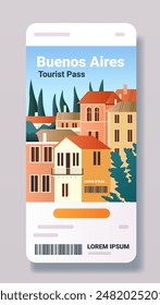 Buenos Aires tourist pass illustration colorful buildings trees blue sky travel concept flat design