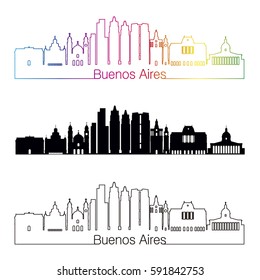 Buenos Aires V2 skyline linear style with rainbow in editable vector file