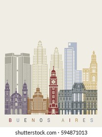 Buenos Aires V2  skyline poster in editable vector file