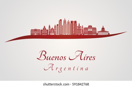 Buenos Aires V2 skyline in red and gray background in editable vector file